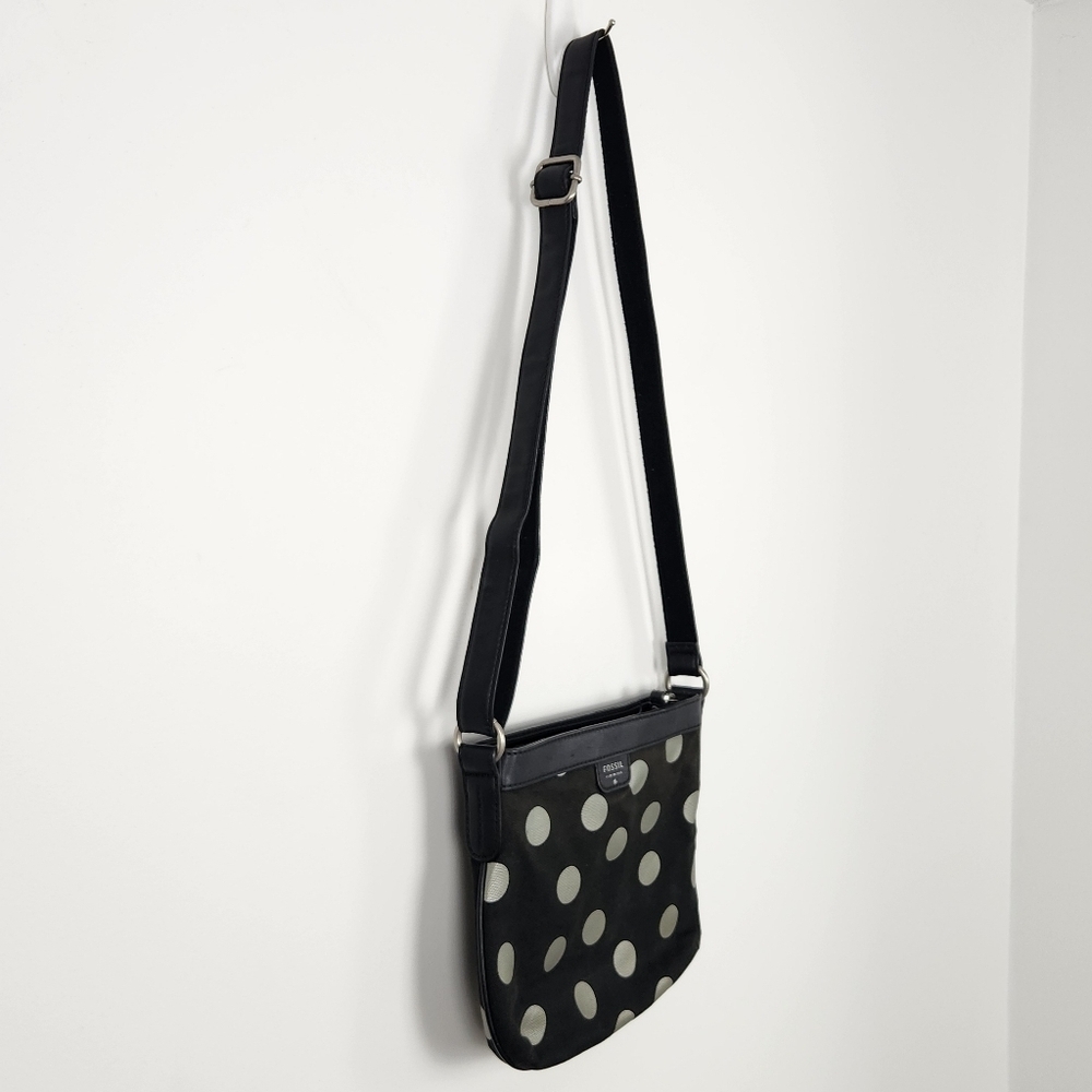 Fossil Black Canvas Polkadot Crossbody Bag - Picture 2 of 13